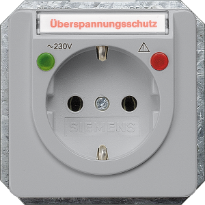 German schuko-style socket outlet with hinged cover/ label field, silver, 16 A/250 V, Germany, IP20, 5UB1460