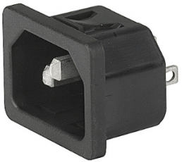Panel plug C14, 3 pole, snap-in, plug-in connector 6.3 x 0.8, black, 3-144-636