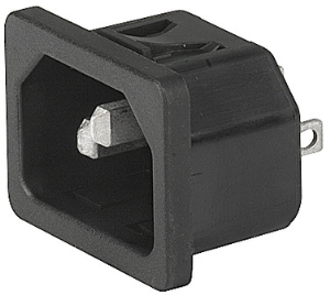 Panel plug C14, 3 pole, snap-in, plug-in connector 6.3 x 0.8, black, 3-144-637