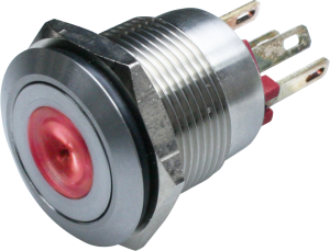 Pushbutton, 1 pole, red, illuminated  (red), 0.5 A/24 V, mounting Ø 19 mm, IP66, MPI001/28/RD