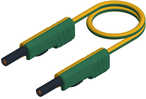 Measuring lead with (4 mm plug, spring-loaded, straight) to (4 mm plug, spring-loaded, straight), 1 m, yellow/green, PVC, 1.0 mm², CAT O