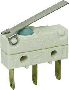 Subminiature snap-action switch, On-On, plug-in connection, hinge lever, 0.9 N, 6 (1) A/250 VAC, IP67
