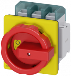 Emergency stop load-break switch, Rotary actuator, 3 pole, 100 A, 690 V, (W x H x D) 90 x 107 x 112.5 mm, front mounting, 3LD2704-1TP53