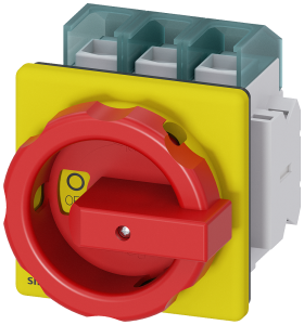 Emergency stop load-break switch, Rotary actuator, 3 pole, 100 A, 690 V, (W x H x D) 90 x 107 x 112.5 mm, front mounting, 3LD2704-1TP53