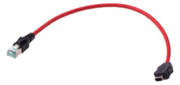 Patch cable, ix industrial type A plug, straight to RJ45 plug, straight, Cat 6A, S/FTP, LSZH, 1 m, red
