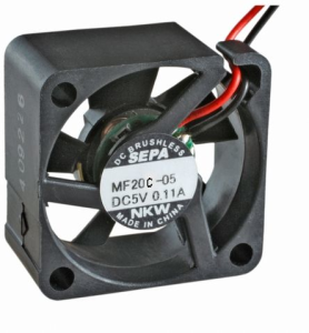 DC axial fan, 5 V, 20 x 20 x 8 mm, 2.2 m³/h, 20 dB, slide bearing, SEPA, MF20C05