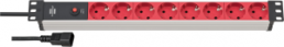 Outlet strip, 8-way, 2 m, 10 A, silver/red, 1390007118