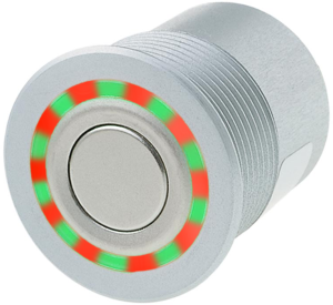 Pushbutton, 2 pole, silver, illuminated  (red/green), 0.125 A/48 V, mounting Ø 30 mm, IP65, 1241.6403