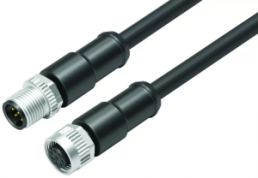 Sensor actuator cable, M12-cable plug, straight to M12-cable socket, straight, 8 pole, 1 m, PUR, black, 2 A, 77 3430 3429 50708-0100