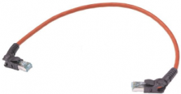 Patch cable, RJ45 plug, angled to RJ45 plug, angled, Cat 6A, S/FTP, LSZH, 0.3 m, red