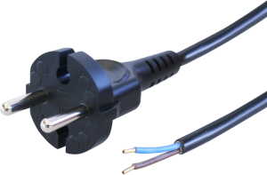 Connection line, Europe, plug type C, straight on open end, H05VV-F2x0.75mm², black, 2 m
