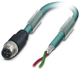 Sensor actuator cable, M12-cable plug, straight to open end, 2 pole, 10 m, PUR/PVC, blue, 1525500