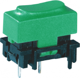 Short-stroke pushbutton, 1 Form A (N/O), 100 mA/28 V, unlit , actuator (green, L 11.5 mm), 0.7 N, THT