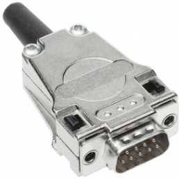 D-Sub connector housing, size: 1 (DE), straight 180°, cable Ø 3 to 9.5 mm, metal, silver, 09670090322