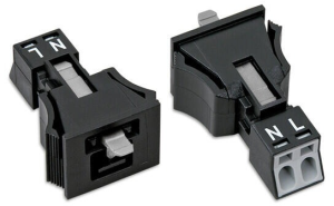 Plug, 2 pole, snap-in, push-in, 0.25-1.5 mm², black, 890-712