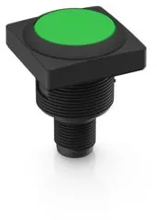 Pushbutton, illuminable, groping, 1 Form A (N/O), waistband square, green, front ring black, mounting Ø 22.3 mm, 1.10.011.101/0551