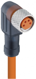 Sensor actuator cable, M8-cable socket, angled to open end, 4 pole, 2 m, PUR, orange, 4 A, 9716