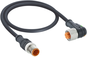 Sensor actuator cable, M12-cable plug, straight to M12-cable socket, angled, 4 pole, 1 m, PUR, black, 4 A, 1210 1206 04 L2 301 1M