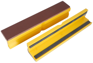 Clamping jaws leather/plastic 150 mm yellow, with magnetic bar (pair), 9-900-S5150