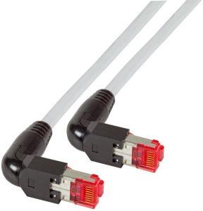 Patch cable, RJ45 plug, angled to RJ45 plug, angled, Cat 6A, S/FTP, LSZH, 25 m, gray