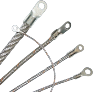 Ground strap, assembled, copper, nickel-plated, 13.0 mm², (L) 120 mm, hole Ø 8.33 mm/5 mm, CFBA4199-004-N-13.0-120-L