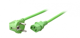 Power cord, Europe, plug type E + F, angled on C13 jack, straight, H05VV-F3G0.75mm², green, 1.8 m