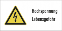 Warning sign, text: "Hochspannung Lebensgefahr", (W) 32 mm, plastic, 083.09-9-U