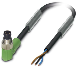 Sensor actuator cable, M8-cable plug, angled to open end, 3 pole, 3 m, PVC, black, 4 A, 1415866