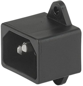 Plug C14, 3 pole, screw mounting, solder connection, black, 4300.0076