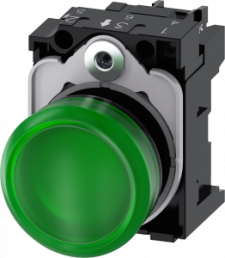 Indicator light, 22 mm, round, plastic, green, lens, smooth, 24 V AC/DC