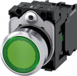 Pushbutton, green, illuminated  (green), mounting Ø 22.3 mm, IP20/IP66/IP67/IP69/IP69K, 3SU1152-0AB40-1BA0