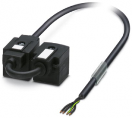 Sensor actuator cable, valve connector DIN shape A to open end, 4 pole, 10 m, PUR/PVC, black, 4 A, 1458059