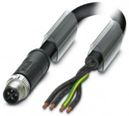 Sensor actuator cable, M12-cable plug, straight to open end, 4 pole, 10 m, PUR, black, 12 A, 1408838
