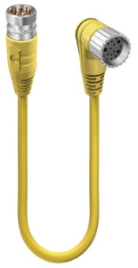 Sensor actuator cable, M23-cable plug, straight to M23-cable socket, angled, 19 pole, 10 m, TPE, yellow, 9360