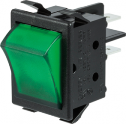 Rocker switch, green, 2 pole, On-Off, off switch, 16 (4) A/250 VAC, illuminated, unprinted