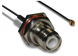 Coaxial Cable, TNC jack (straight) to AMC plug (angled), 50 Ω, 1.13 mm micro cable, 100 mm