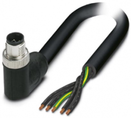 Sensor actuator cable, M12-cable plug, angled to open end, 5 pole, 1.5 m, PVC, black, 16 A, 1414835