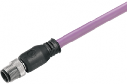 Bus line, M12-plug, straight to open end, PUR, 0.1 m, purple