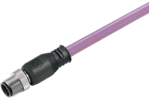 Bus line, M12-plug, straight to open end, PUR, 5 m, purple