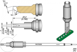 JBC soldering tip, R470036/1.0 mm, drawing soldering tip