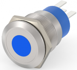 Switch, 1 pole, silver, illuminated  (blue), 5 A/250 VAC, mounting Ø 19.18 mm, IP67, 1-2213765-7