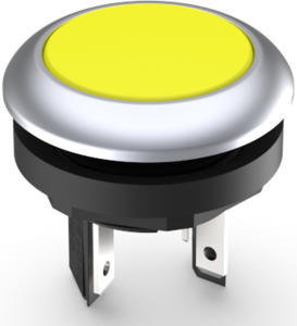 Pushbutton, 1 pole, yellow, illuminated  (white), 0.1 A/35 V, mounting Ø 16.2 mm, IP65/IP67, 1.15.210.121/2400