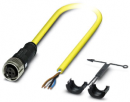 Sensor actuator cable, M12-cable socket, straight to open end, 4 pole, 10 m, PVC, yellow, 4 A, 1409572