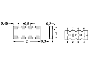 Resistor network, SMD 0402, 10 Ω, 0.063 W, ±5 %, 4 resistors, YC124-JR-0710RL