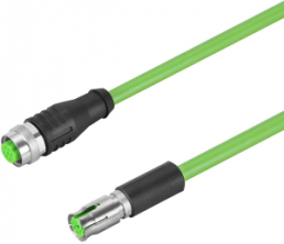 Sensor actuator cable, M12-cable socket, straight to M12-cable socket, straight, 4 pole, 5 m, PUR, green, 4 A, 2503540500