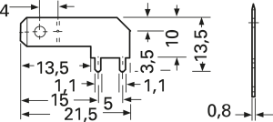 Faston plug, 6.3 x 0.8 mm, L 21.5 mm, uninsulated, angled, 3868Y.68