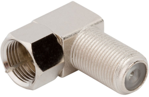 Coaxial adapter, 75 Ω, F plug to F socket, angled, 222F-90
