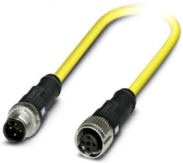 Sensor actuator cable, M12-cable plug, straight to M12-cable socket, straight, 4 pole, 0.5 m, PVC, yellow, 4 A, 1406221