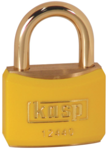 Padlock, shackle (H) 21 mm, yellow, brass, (B) 40 mm, K12440YELD