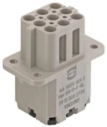 Socket contact insert, Compact, 8 pole, equipped, spring connection, with PE contact, 09120082734